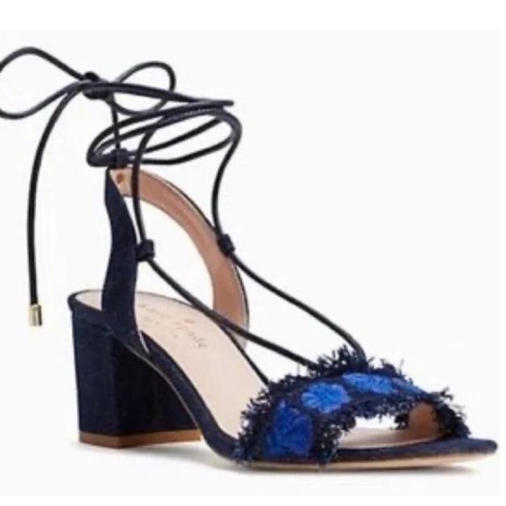 Kate Spade Wes Denim Block Heel Sandals Size 6.5 NEW